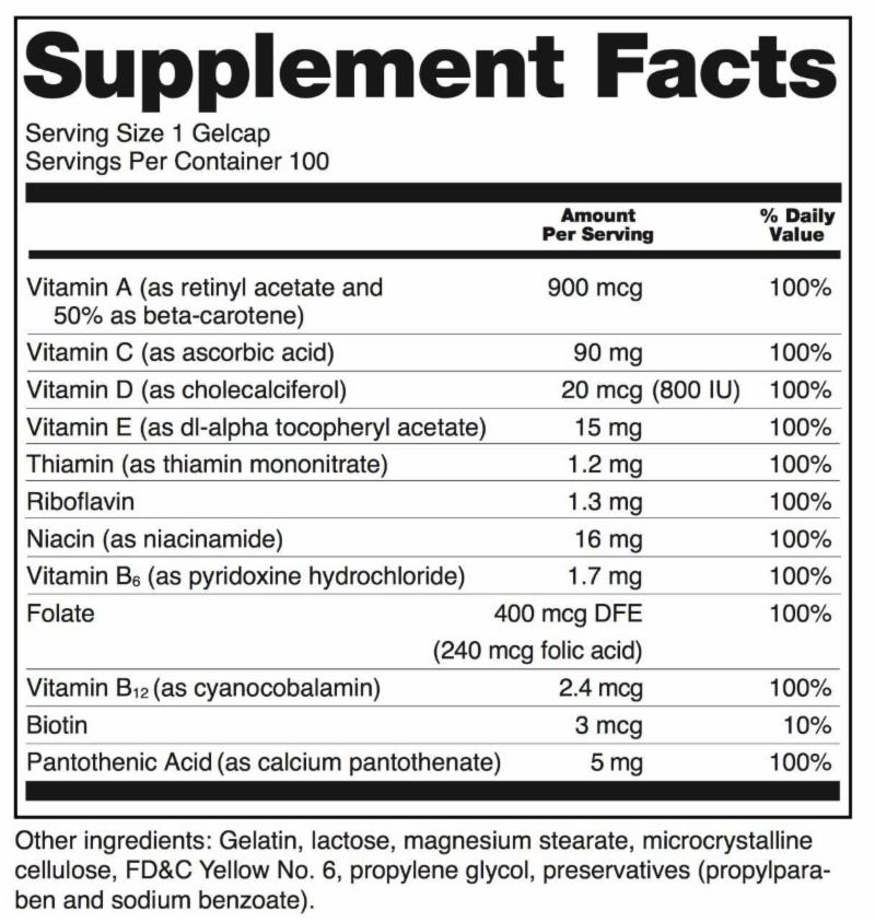 sample Supplement Facts label